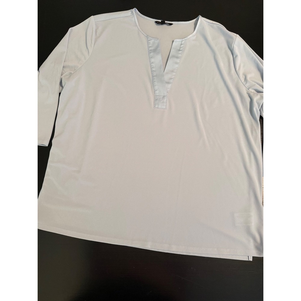 Banana Republic Women XXL Light Blue Split Neck 3/4 Sleeve Blouse Top